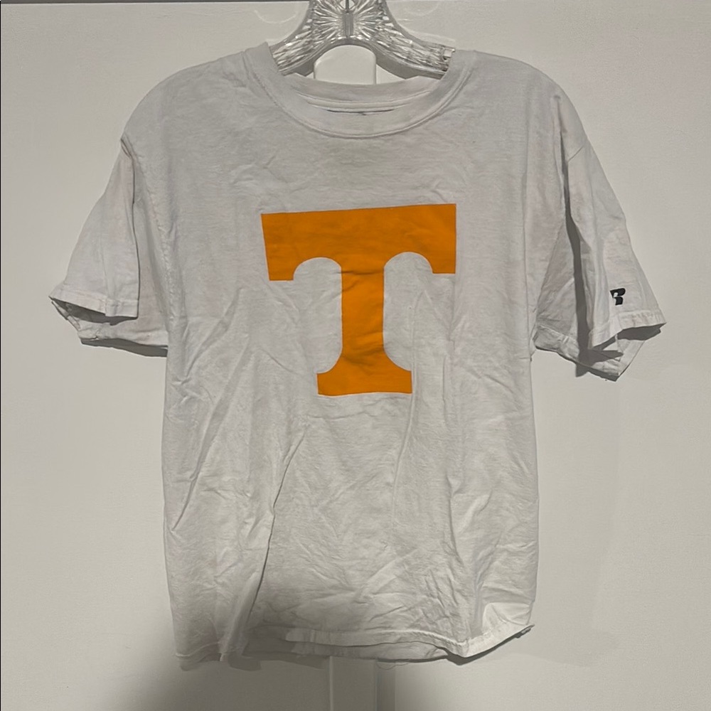 Men's White and Orange T-Shirt